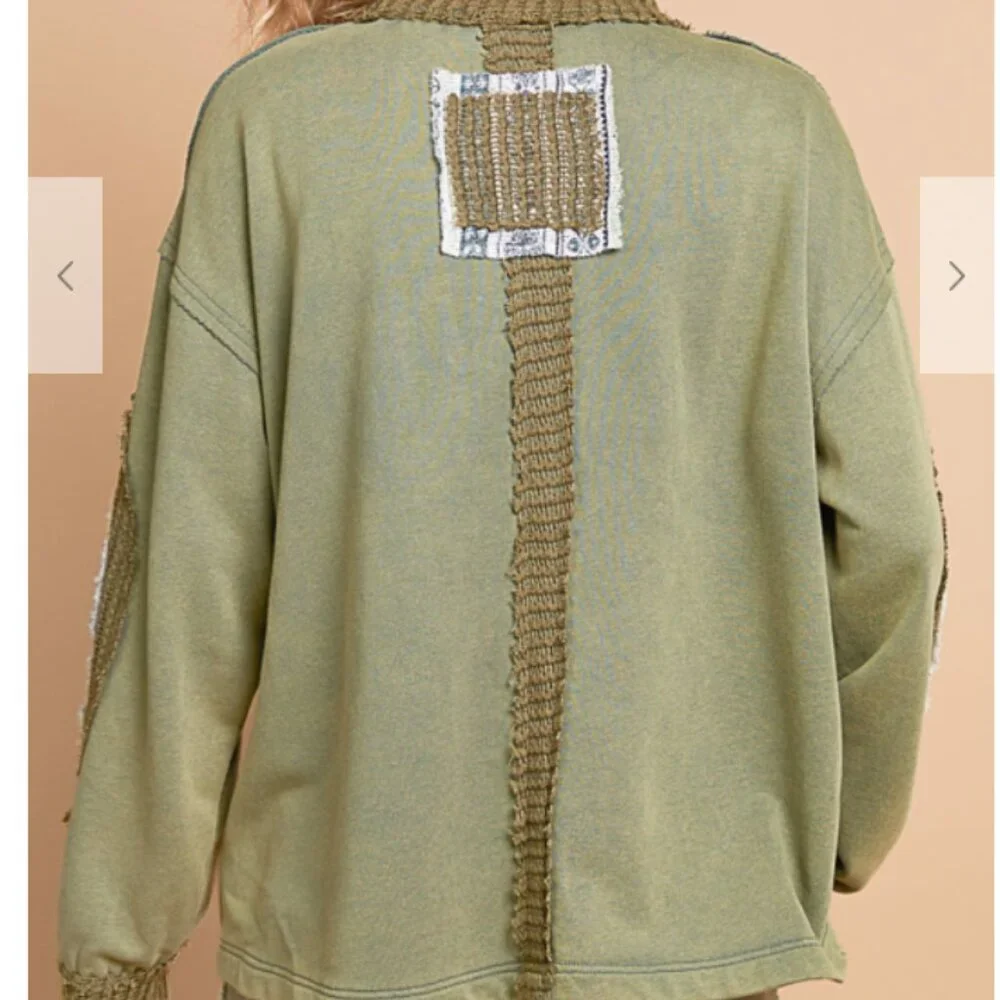 156. Long Sleeve Regular fit top in french terry with knit patch stud point - Picture 4 of 5